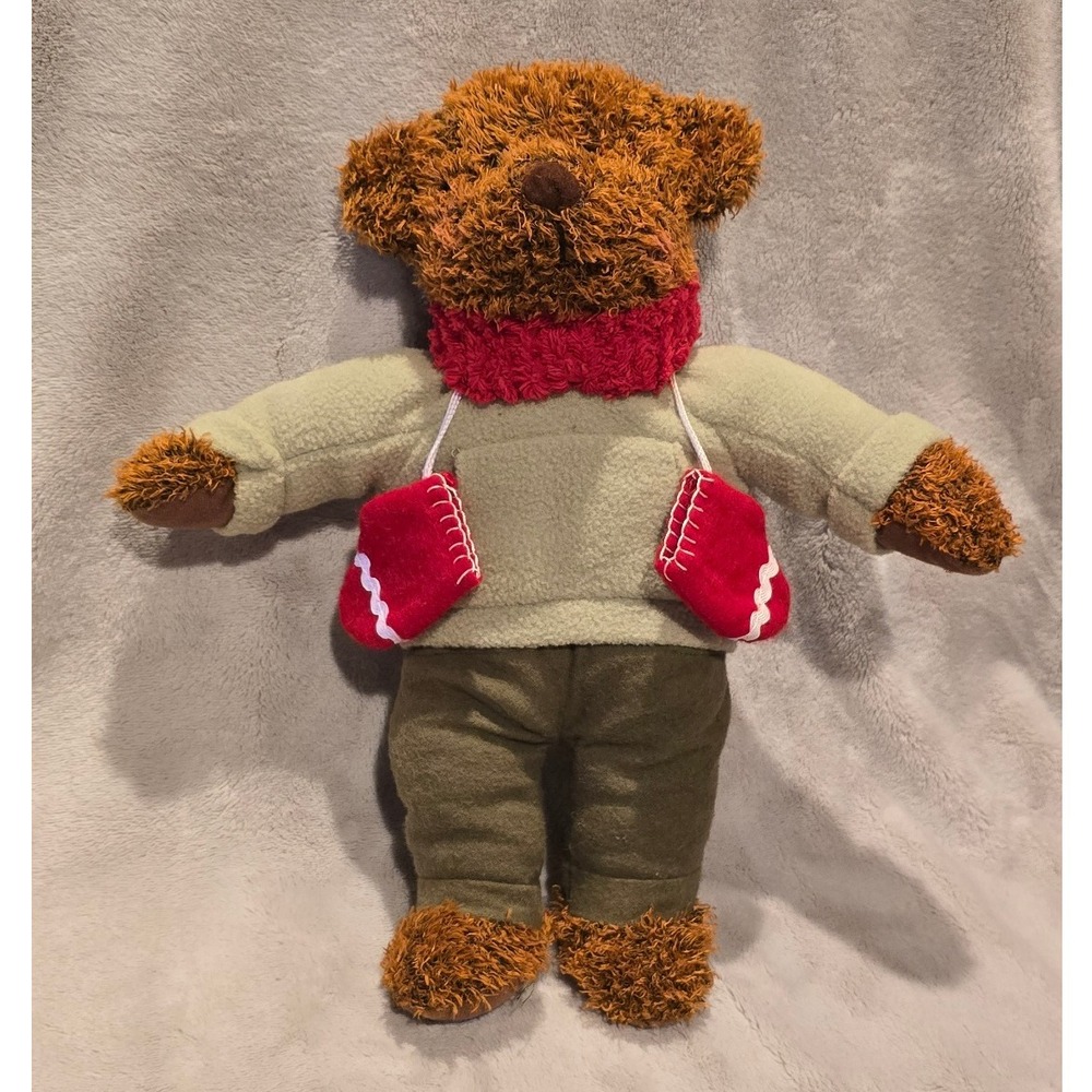 Hallmark Christmas Decor Plush Teddy Bear with Mittens Animal‎ Toy Brown Green